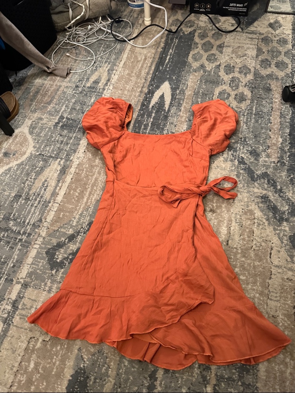 Trixxi Orange Puff Sleeve Wrap Dress